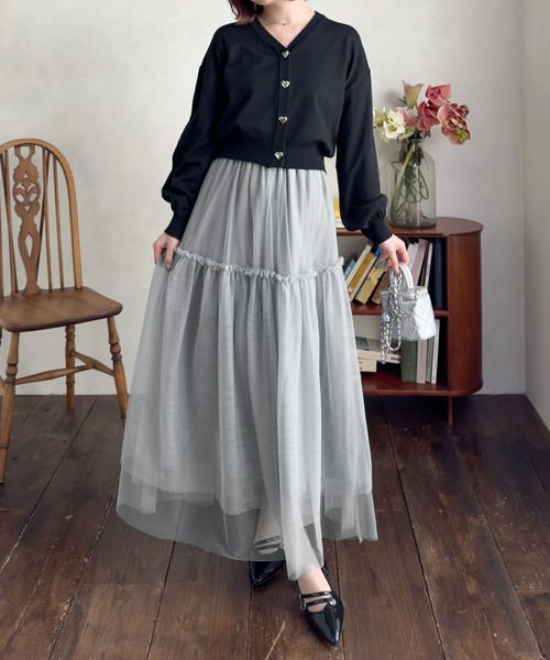 CLEAR BASIC（クリアベーシック）の「【低身長サイズ有】チュールティアードスカート[着回し力万能 ふんわり ボリューム]≪SS新作≫（スカート・レディース・ブラック/シルバー/アイボリー・F/XS）」の17枚目の写真