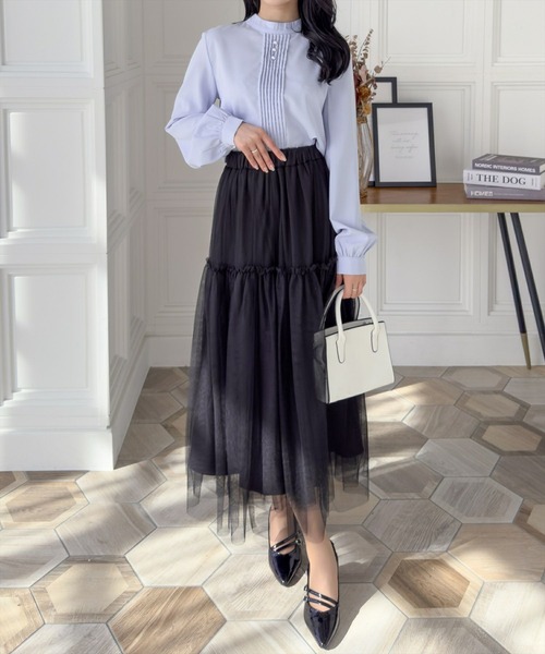 CLEAR BASIC（クリアベーシック）の「【低身長サイズ有】チュールティアードスカート[着回し力万能 ふんわり ボリューム]≪SS新作≫（スカート・レディース・ブラック/シルバー/アイボリー・F/XS）」の19枚目の写真