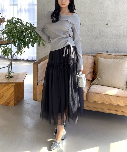 CLEAR BASIC（クリアベーシック）の「【低身長サイズ有】チュールティアードスカート[着回し力万能 ふんわり ボリューム]≪SS新作≫（スカート・レディース・ブラック/シルバー/アイボリー・F/XS）」の20枚目の写真