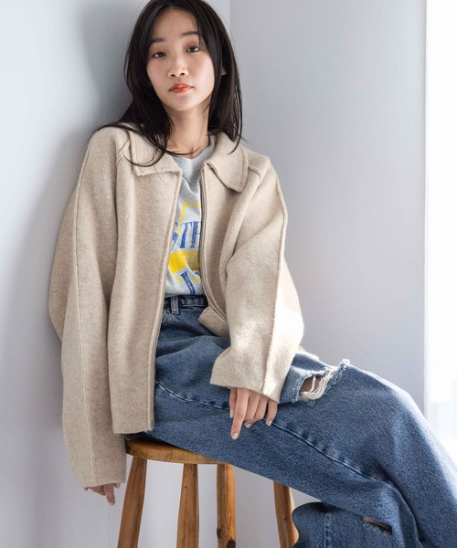 LOWRYS FARM（ローリーズファーム）の「エリＺＩＰニットブルゾン　 320801（ブルゾン・レディース・グリーン/チャコールグレー/アイボリー・FREE）」の4枚目の写真