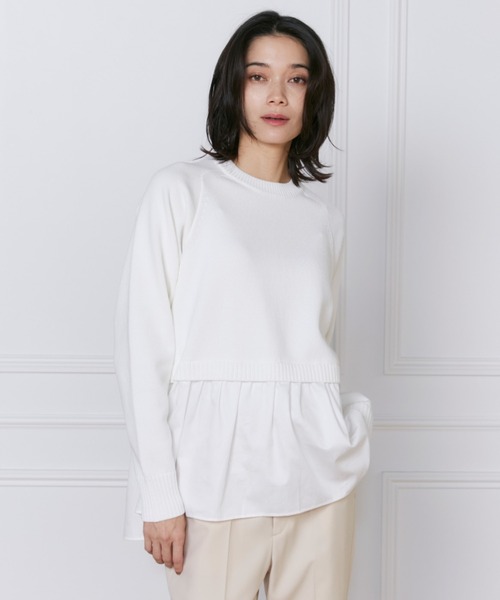 INED（イネド）の「ドッキングニット（ニット/セーター・レディース・グリーン/ブラック/オフホワイト・9号/7号）」の3枚目の写真