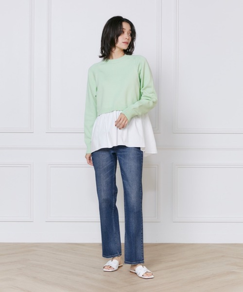 INED（イネド）の「ドッキングニット（ニット/セーター・レディース・グリーン/ブラック/オフホワイト・9号/7号）」の4枚目の写真