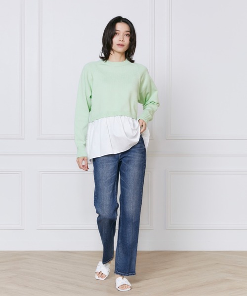 INED（イネド）の「ドッキングニット（ニット/セーター・レディース・グリーン/ブラック/オフホワイト・9号/7号）」の5枚目の写真