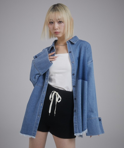 ブラウス シャツ ビックカフスデニムシャツ レディース hellam ブラウス シャツ ビックカフスデニムシャツ レディース