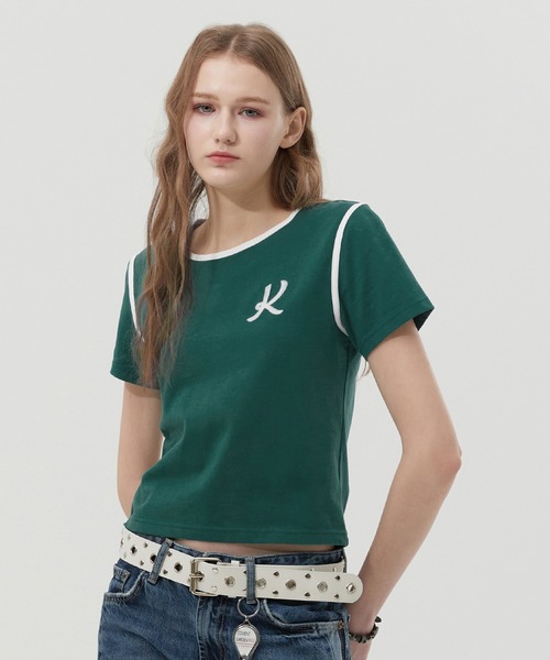 KIRSH（キルシー）の「KIRSH GRAPHIC RINGER T-SHIRT キルシー グラフィック リンガーTシャツ（Tシャツ/カットソー・レディース・ホワイト/グリーン/ダークネイビー・ONE SIZE）」の2枚目の写真