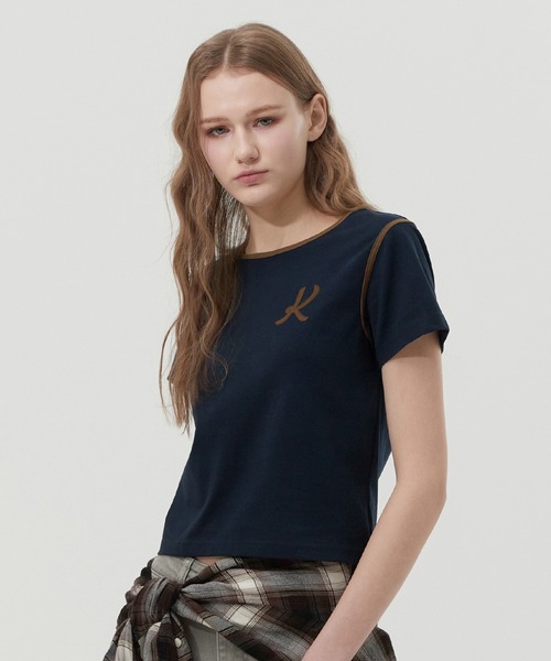 KIRSH（キルシー）の「KIRSH GRAPHIC RINGER T-SHIRT キルシー グラフィック リンガーTシャツ（Tシャツ/カットソー・レディース・ホワイト/グリーン/ダークネイビー・ONE SIZE）」の3枚目の写真