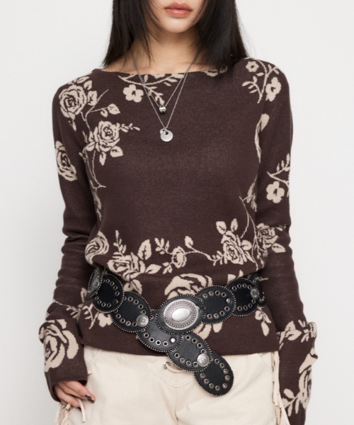 LAGUA GEM（ラグアジェム）の「FLOWER JAQUARD ニット（ニット/セーター・レディース・ネイビー/グレー/ブラウン・FREE）」の2枚目の写真