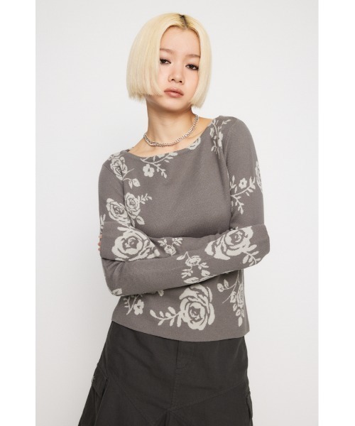 LAGUA GEM（ラグアジェム）の「FLOWER JAQUARD ニット（ニット/セーター・レディース・ネイビー/グレー/ブラウン・FREE）」の5枚目の写真