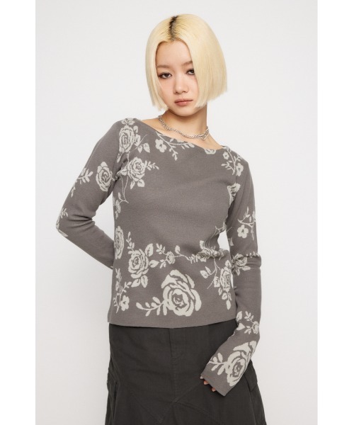 LAGUA GEM（ラグアジェム）の「FLOWER JAQUARD ニット（ニット/セーター・レディース・ネイビー/グレー/ブラウン・FREE）」の6枚目の写真