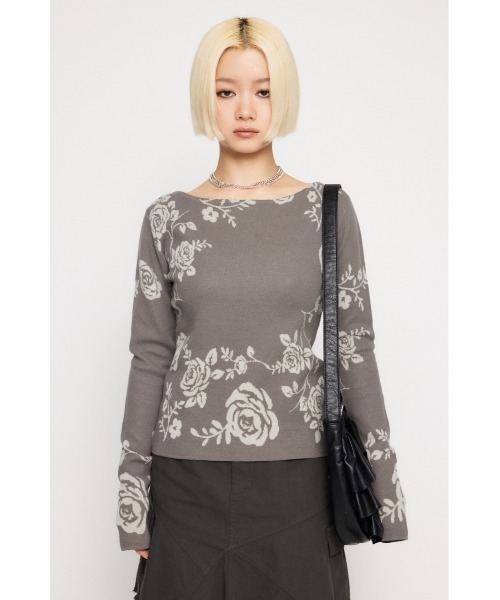 LAGUA GEM（ラグアジェム）の「FLOWER JAQUARD ニット（ニット/セーター・レディース・ネイビー/グレー/ブラウン・FREE）」の4枚目の写真