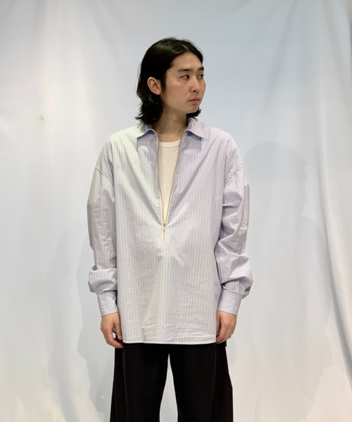 Toironier(トワロニエ)の「Toironier/トワロニエ/Stripe Half-Zip Shirt(Tシャツ/カットソー・メンズ・ブルー系その他3/その他18・F)」の2枚目の写真
