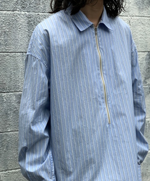 Toironier(トワロニエ)の「Toironier/トワロニエ/Stripe Half-Zip Shirt(Tシャツ/カットソー・メンズ・ブルー系その他3/その他18・F)」の5枚目の写真