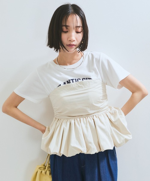 VIS(ビス)の「コサージュ付きバルーンナイロンビスチェ(その他トップス・レディース・キナリ/ブラック・FREE)」の2枚目の写真