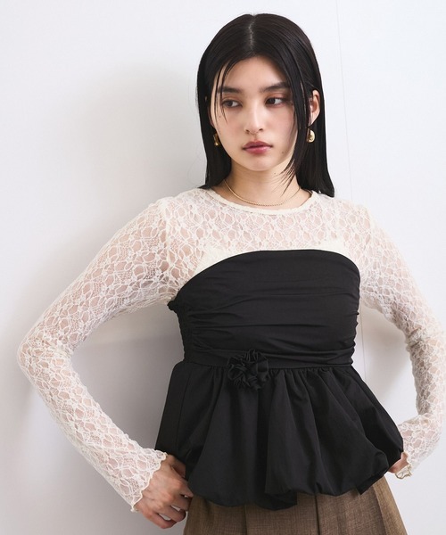 VIS(ビス)の「コサージュ付きバルーンナイロンビスチェ(その他トップス・レディース・キナリ/ブラック・FREE)」の3枚目の写真