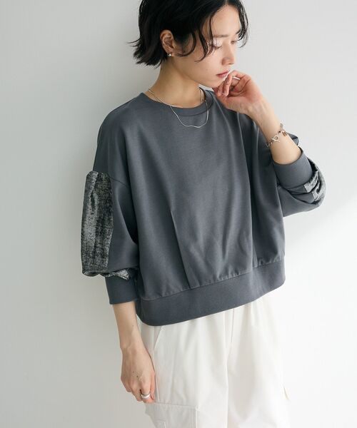 Green　Parks（グリーンパークス）の「箔プリントドッキング裏毛プルオーバー（スウェット・レディース・チャコールグレー/ホワイト系その他2/ホワイト系その他・FREE）」の4枚目の写真