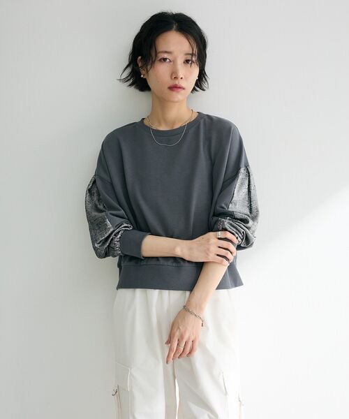 Green　Parks（グリーンパークス）の「箔プリントドッキング裏毛プルオーバー（スウェット・レディース・チャコールグレー/ホワイト系その他2/ホワイト系その他・FREE）」の8枚目の写真