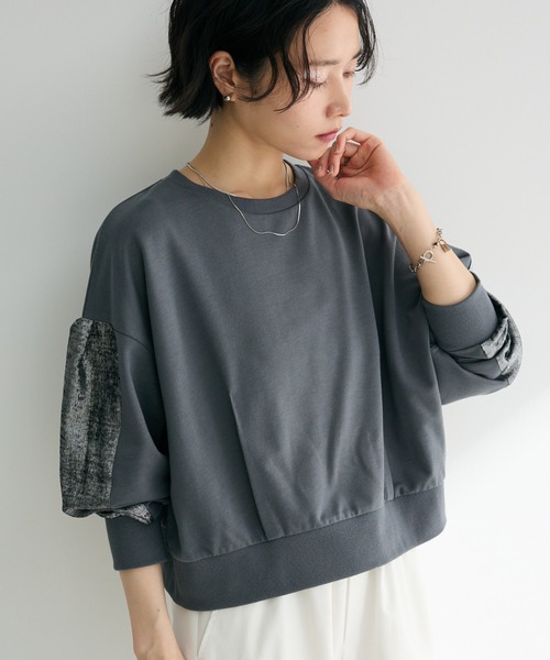 Green　Parks（グリーンパークス）の「箔プリントドッキング裏毛プルオーバー（スウェット・レディース・チャコールグレー/ホワイト系その他2/ホワイト系その他・FREE）」の3枚目の写真