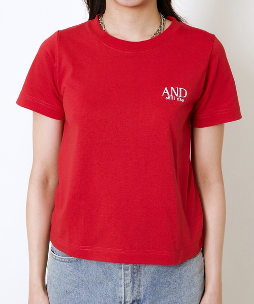 GORGE(ゴージ)の「《ワンポイント刺繍×シンプル》レディース 半袖Tシャツ 綿混 カジュアル 春夏秋(Tシャツ/カットソー・レディース・オフホワイト/レッド/イエロー/ネイビー/ブラック・F)」の14枚目の写真