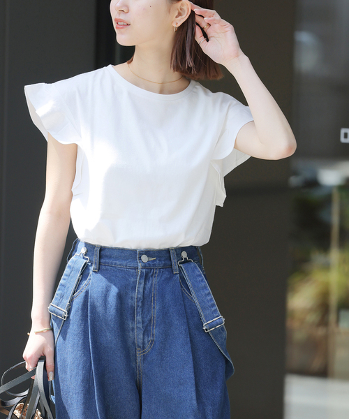JOURNAL STANDARD relume（ジャーナルスタンダード　レリューム）の「《WEB限定追加》フリルスリーブTシャツ（Tシャツ/カットソー・レディース・ブラック/ホワイト/ブラウン・FREE）」の2枚目の写真