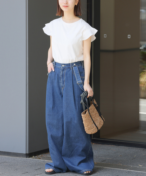 JOURNAL STANDARD relume（ジャーナルスタンダード　レリューム）の「《WEB限定追加》フリルスリーブTシャツ（Tシャツ/カットソー・レディース・ブラック/ホワイト/ブラウン・FREE）」の11枚目の写真