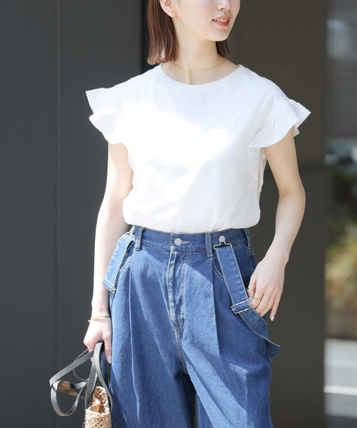 JOURNAL STANDARD relume（ジャーナルスタンダード　レリューム）の「《WEB限定追加》フリルスリーブTシャツ（Tシャツ/カットソー・レディース・ブラック/ホワイト/ブラウン・FREE）」の14枚目の写真