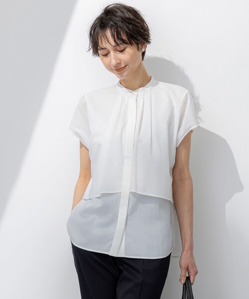 23区(ニジュウサンク)の「【撥水加工/洗える】シアーナイロンツイル レイヤード ブラウス(シャツ/ブラウス・レディース・ふじ色系/ダークブラウン系/ブラック系/ホワイト系・38/40)」の2枚目の写真