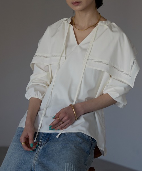 each（イーチ）の「セーラーカラースキッパーブラウス（シャツ/ブラウス・レディース・ホワイト/ブラック・FREE）」の3枚目の写真