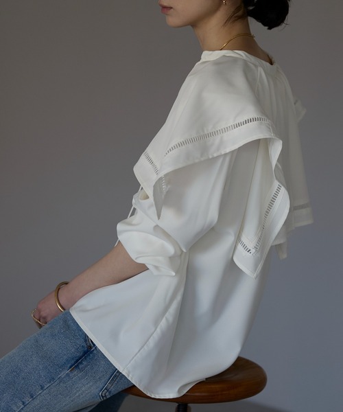 each（イーチ）の「セーラーカラースキッパーブラウス（シャツ/ブラウス・レディース・ホワイト/ブラック・FREE）」の4枚目の写真