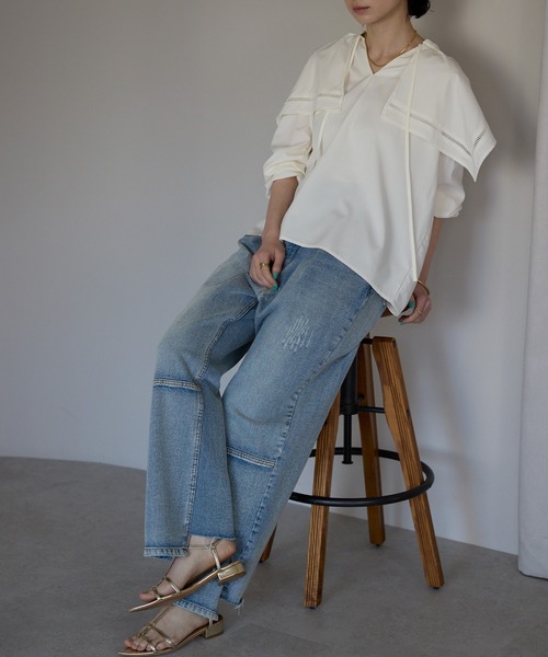 each（イーチ）の「セーラーカラースキッパーブラウス（シャツ/ブラウス・レディース・ホワイト/ブラック・FREE）」の12枚目の写真