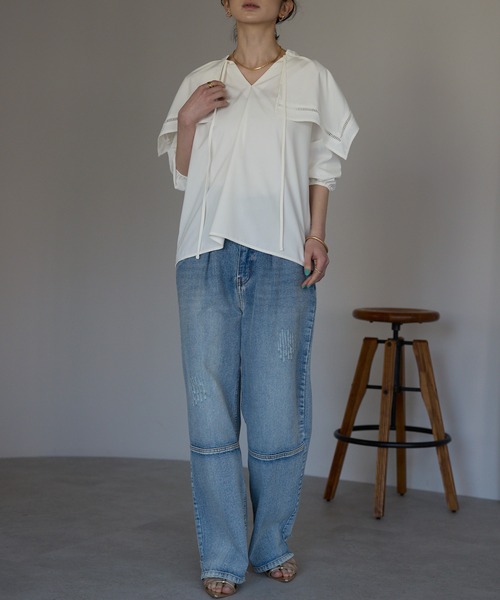 each（イーチ）の「セーラーカラースキッパーブラウス（シャツ/ブラウス・レディース・ホワイト/ブラック・FREE）」の16枚目の写真