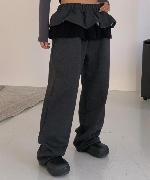 VIBGYOR（ヴィブジョー）の「【LAMPOON】フリルスエットパンツ（スウェットパンツ・レディース・ライトグレー/ダークグレー/ブラック・FREE）」の3枚目の写真