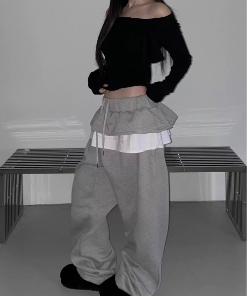 VIBGYOR（ヴィブジョー）の「【LAMPOON】フリルスエットパンツ（スウェットパンツ・レディース・ライトグレー/ダークグレー/ブラック・FREE）」の6枚目の写真