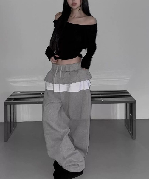 VIBGYOR（ヴィブジョー）の「【LAMPOON】フリルスエットパンツ（スウェットパンツ・レディース・ライトグレー/ダークグレー/ブラック・FREE）」の7枚目の写真