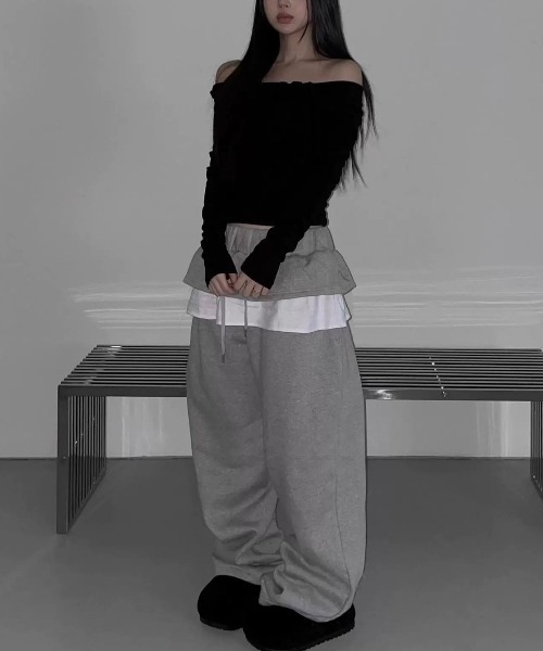 VIBGYOR（ヴィブジョー）の「【LAMPOON】フリルスエットパンツ（スウェットパンツ・レディース・ライトグレー/ダークグレー/ブラック・FREE）」の8枚目の写真