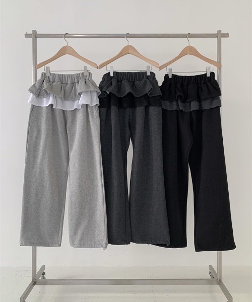VIBGYOR（ヴィブジョー）の「【LAMPOON】フリルスエットパンツ（スウェットパンツ・レディース・ライトグレー/ダークグレー/ブラック・FREE）」の11枚目の写真