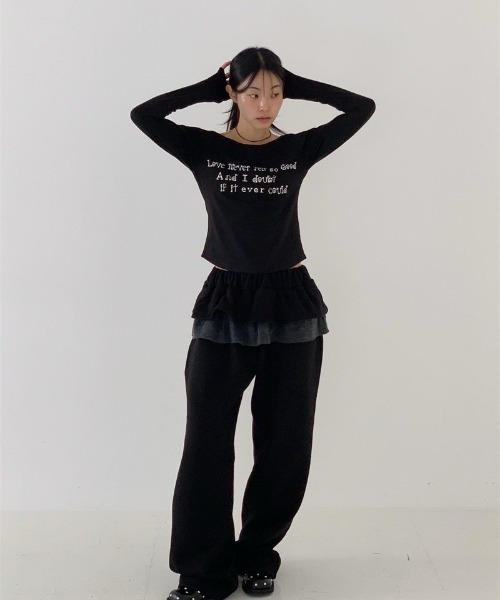 VIBGYOR（ヴィブジョー）の「【LAMPOON】フリルスエットパンツ（スウェットパンツ・レディース・ライトグレー/ダークグレー/ブラック・FREE）」の12枚目の写真