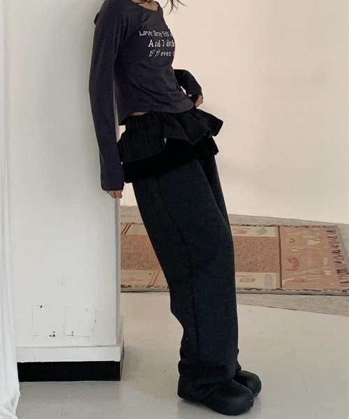 VIBGYOR（ヴィブジョー）の「【LAMPOON】フリルスエットパンツ（スウェットパンツ・レディース・ライトグレー/ダークグレー/ブラック・FREE）」の15枚目の写真