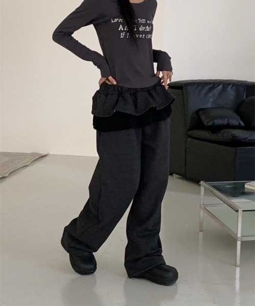 VIBGYOR（ヴィブジョー）の「【LAMPOON】フリルスエットパンツ（スウェットパンツ・レディース・ライトグレー/ダークグレー/ブラック・FREE）」の22枚目の写真