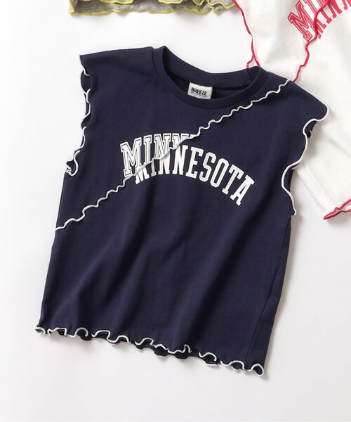 BREEZE(ブリーズ)の「【ジュニア対応】配色ロゴメローTシャツ(Tシャツ/カットソー・キッズ・グレー/オフホワイト/ネイビー・80/90/100/110/120/130/140)」の1枚目の写真