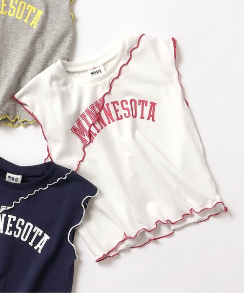 BREEZE(ブリーズ)の「【ジュニア対応】配色ロゴメローTシャツ(Tシャツ/カットソー・キッズ・グレー/オフホワイト/ネイビー・80/90/100/110/120/130/140)」の2枚目の写真