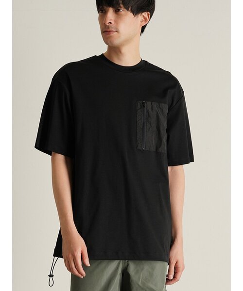 TRANSITION（トランジション）の「【TRANSITION】シルケットスムース ワイドシルエットポケットTEE ポケT（Tシャツ/カットソー・メンズ・ブラック/ホワイト・2/3）」の2枚目の写真