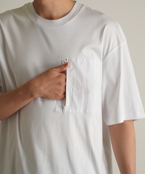 TRANSITION（トランジション）の「【TRANSITION】シルケットスムース ワイドシルエットポケットTEE ポケT（Tシャツ/カットソー・メンズ・ブラック/ホワイト・2/3）」の8枚目の写真