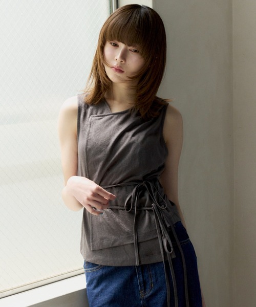 haek(ハク)の「cachecoeur ribbon tops/カシュクールトップス(Tシャツ/カットソー・レディース・チャコールグレー/ホワイト・FREE)」の20枚目の写真