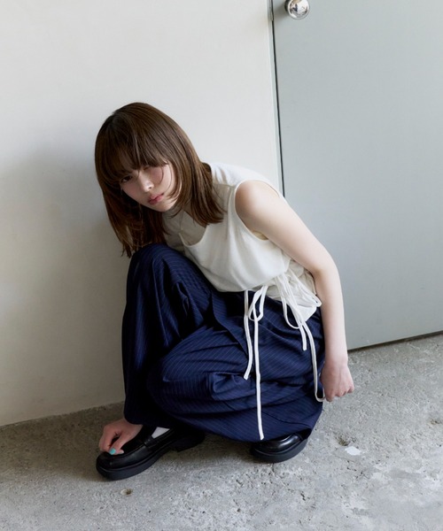 haek(ハク)の「cachecoeur ribbon tops/カシュクールトップス(Tシャツ/カットソー・レディース・チャコールグレー/ホワイト・FREE)」の12枚目の写真