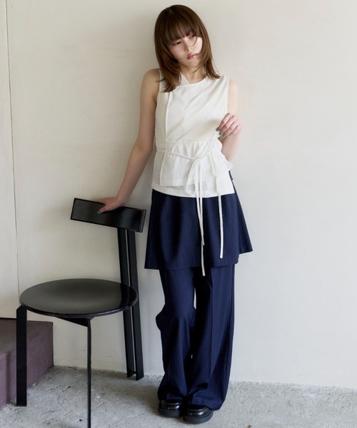 haek(ハク)の「cachecoeur ribbon tops/カシュクールトップス(Tシャツ/カットソー・レディース・チャコールグレー/ホワイト・FREE)」の13枚目の写真