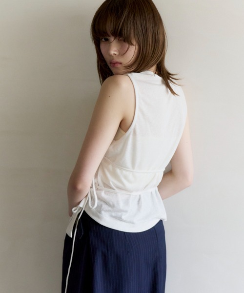 haek(ハク)の「cachecoeur ribbon tops/カシュクールトップス(Tシャツ/カットソー・レディース・チャコールグレー/ホワイト・FREE)」の6枚目の写真
