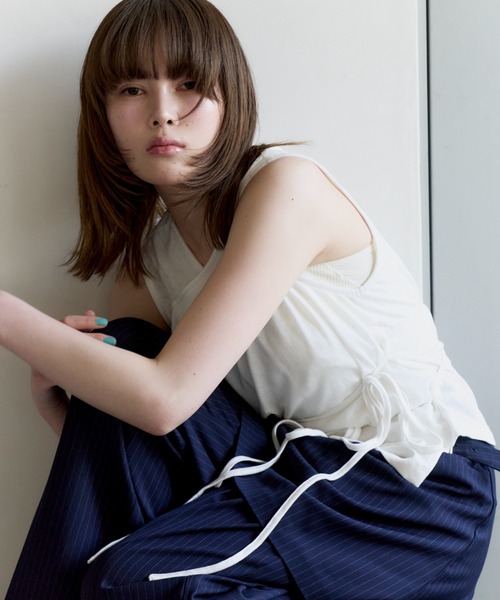 haek(ハク)の「cachecoeur ribbon tops/カシュクールトップス(Tシャツ/カットソー・レディース・チャコールグレー/ホワイト・FREE)」の7枚目の写真