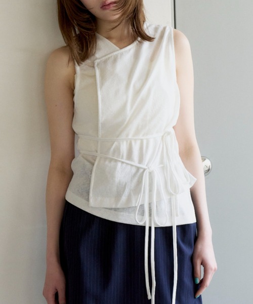 haek(ハク)の「cachecoeur ribbon tops/カシュクールトップス(Tシャツ/カットソー・レディース・チャコールグレー/ホワイト・FREE)」の18枚目の写真