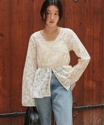 titivate | Vネックペプラムデザインレースブラウス(シャツ/ブラウス)