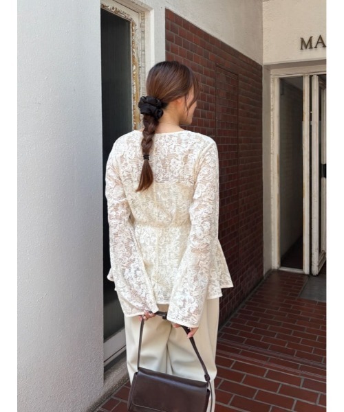 セール】Vネックペプラムデザインレースブラウス（シャツ